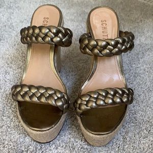 Schutz gold braided wedges